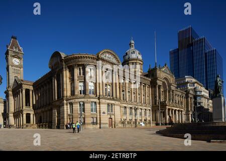 Punto di riferimento del centro di Birmingham, classificato come Council House, Victoria Square e la torre dell'orologio dall'architetto Yeoville Thomason in Victoria Square Foto Stock