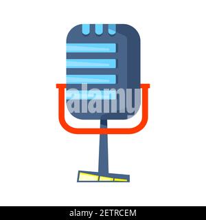 Icona vettore microfono per podcast multimediali, hosting multimediale. Set di modelli per la registrazione di simboli, logo, emblema ed etichetta. Segnale vocale, tr a colori Illustrazione Vettoriale