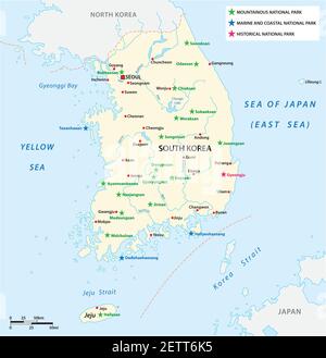 Mappa vettoriale dei Parchi nazionali della Corea del Sud Illustrazione Vettoriale