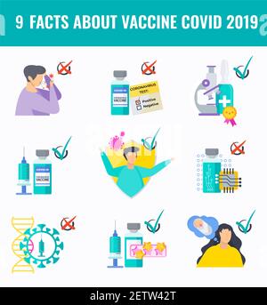 Set di fatti e miti sui vaccini COVID 19. Illustrazione Vettoriale