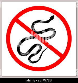 Cartello che vieta i serpenti. Serpente in un cerchio rosso attraversato. Concetto di pericolo e nessun ingresso con gli animali. Illustrazione Vettoriale