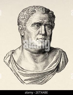 Busto dell'imperatore romano Aulus Vitellius (15-69 d.C.) Antico impero romano. Italia, Europa. Antica illustrazione incisa del XIX secolo, El Mundo Ilustrado 1881 Foto Stock