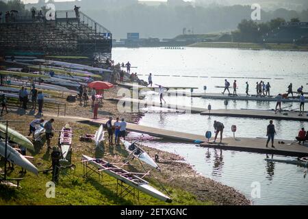 Linz, Austria, Sabato, 31 Agosto 2019, Campionato del mondo di canottaggio FISA, Area Parco delle barche, [credito obbligatorio; immagini Peter SPURRIER/Intersport] 08:33:33 31.08.19 Foto Stock