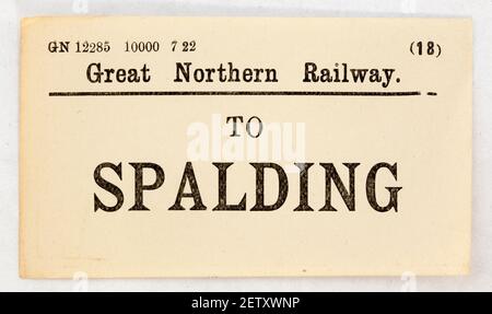 Vecchia GNR Railway stampato etichetta di bagaglio di carta a spalding Foto Stock