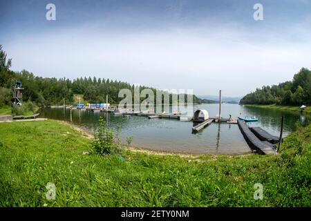 Linz, Austria, Mercoledì, 28 Agosto 2019, FISA World Rowing Championship, Regata, Start Area, [credito obbligatorio; Peter SPURRIER/Intersport Images] 12:03:25 28.08.19 Foto Stock