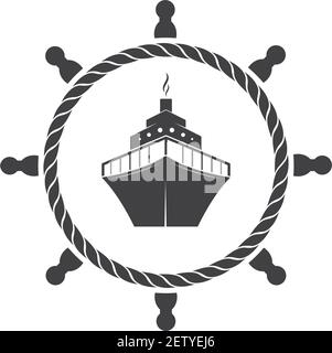 icona del logo vettoriale nautico del disegno dell'illustrazione marittima Illustrazione Vettoriale