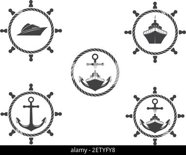 icona del logo vettoriale nautico del disegno dell'illustrazione marittima Illustrazione Vettoriale