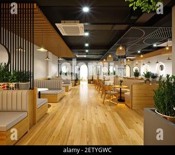 rendering 3d degli interni del ristorante bar Foto Stock