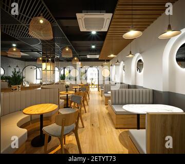 rendering 3d degli interni del ristorante bar Foto Stock