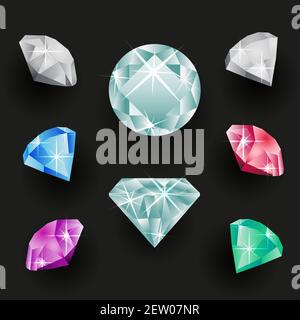 diamanti brillanti gioielli set tesori Illustrazione Vettoriale