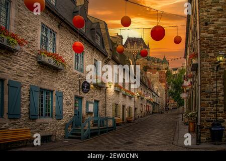 Le strade della storica città vecchia di Quebec City, Canada Foto Stock