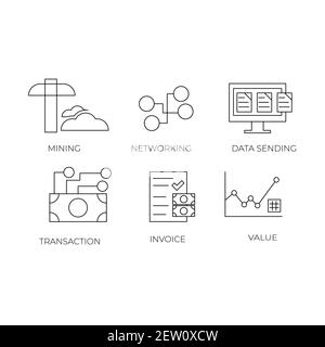 Set di icone per il mining di bit Coin modello vettoriale, idee uniche. Illustrazione Vettoriale