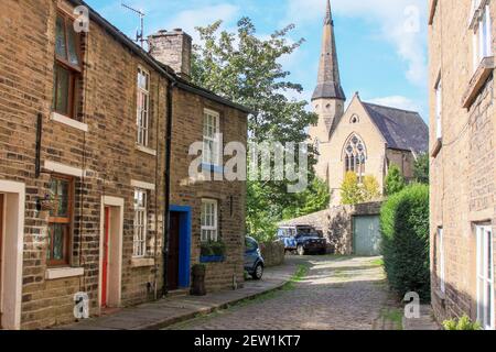 Cottage a schiera su Queen Street, Bollington, Cheshire Foto Stock