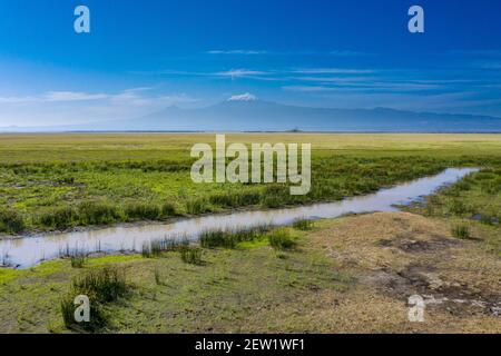 Kenya, Parco Nazionale Amboseli, Amrais e Monte Kilmandjaro (vista aerea) Foto Stock