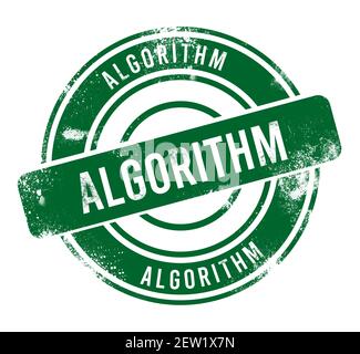 Algoritmo - pulsante verde rotondo di grunge, timbro Foto Stock