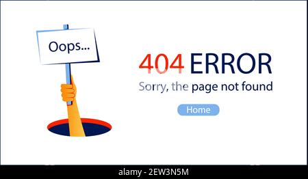 Ops ... 404 modello sito web di errore Illustrazione Vettoriale