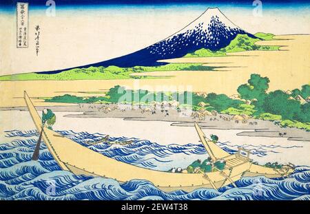 Hokusai. Tago Bay vicino a Ejiri sulla Tōkaidō (Tōkaidō Ejiri Tago no ura ryaku zu), di Katsushika Hokusai (葛飾 北斎, c.. 1760-1849), stampa a blocchi di legno a colori, c.. 1830-32, dalla serie trentasei viste del Monte Fuji (Fugaku sanjūrokkei) Foto Stock