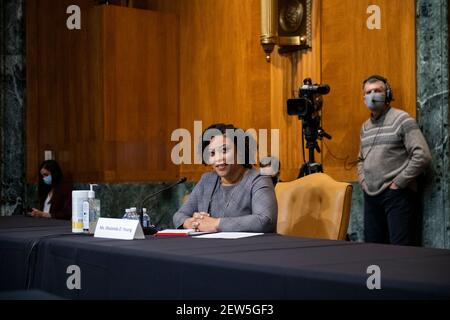 Washington, Stati Uniti d'America. 02 marzo 2021. Shalanda D. Young appare davanti a un Comitato del Senato per l'audizione del bilancio per esaminare la sua nomina a Vice Direttore dell'Ufficio di Gestione e bilancio, nel Palazzo degli uffici del Senato Dirksen a Washington, DC, martedì 2 marzo 2021. Credit: Rod Lamkey/CNP | Usage worldwide Credit: dpa/Alamy Live News Foto Stock