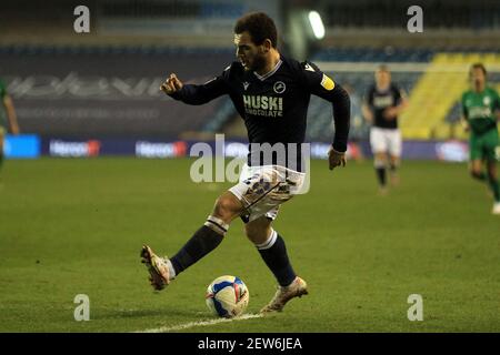 Londra, Regno Unito. 02 marzo 2021. Mason Bennett di Millwall in azione durante il gioco. EFL Skybet Championship, Millwall contro Preston North End al Den di Londra martedì 2 marzo 2021. Questa immagine può essere utilizzata solo per scopi editoriali. Solo per uso editoriale, è richiesta una licenza per uso commerciale. Nessun utilizzo nelle scommesse, nei giochi o nelle pubblicazioni di un singolo club/campionato/giocatore. pic by Steffan Bowen/Andrew Orchard sports photography/Alamy Live news Credit: Andrew Orchard sports photography/Alamy Live News Foto Stock