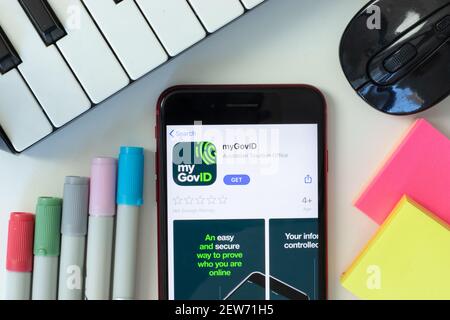 New York, USA - 2 marzo 2021: Icona dell'app mobile myGovID sullo schermo del telefono, Editoriale illustrativo Foto Stock