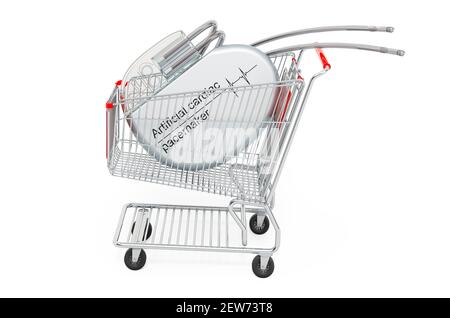 Carrello con pacemaker cardiaco artificiale. Rendering 3D isolato su sfondo bianco Foto Stock