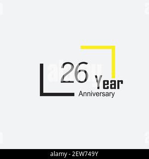 stile logotipo di 26 anni con scrittura a mano colore dorato per evento di celebrazione, matrimonio, biglietto di auguri e invito Illustrazione Vettoriale