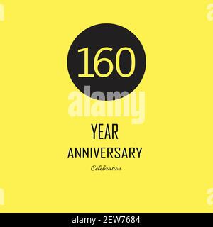 Celebrazione del 160° anniversario su sfondo giallo. Illustrazione festiva vettoriale. Decorazione di eventi di compleanno o di nozze Illustrazione Vettoriale