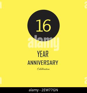 Celebrazione del 16° anniversario su sfondo giallo. Illustrazione festiva vettoriale. Decorazione di eventi di compleanno o di nozze Illustrazione Vettoriale