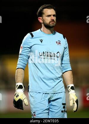 Scunthorpe il portiere Unito Mark Howard durante la partita Sky Bet League Two all'Abbey Stadium di Cambridge. Data immagine: Martedì 2 marzo 2021. Foto Stock