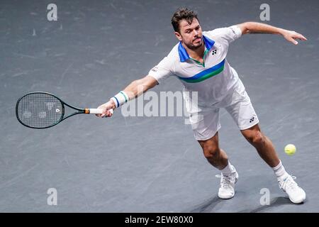 Rotterdam, Paesi Bassi. 02 marzo 2021. ROTTERDAM, PAESI BASSI - 2 MARZO: Stan Wawrinka della Svizzera durante la sua partita contro Karen Khachanov della Russia durante il 48e torneo mondiale di tennis ABN AMRO a Rotterdam Ahoy il 2 marzo 2021 a Rotterdam, Paesi Bassi (Foto di Henk Seppen/Orange Pictures) Credit: Orange Pics BV/Alamy Live News Foto Stock