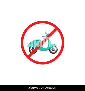 scooter retrò o moto in rosso icona a cerchio incrociato. Nessun simbolo di scooter isolato su bianco. Illustrazione vettoriale. Simbolo di trasporto non consentito. Illustrazione Vettoriale