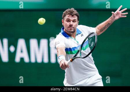 Rotterdam, Paesi Bassi. 02 marzo 2021. ROTTERDAM, PAESI BASSI - 2 MARZO: Stan Wawrinka della Svizzera durante la sua partita contro Karen Khachanov della Russia durante il 48e torneo mondiale di tennis ABN AMRO a Rotterdam Ahoy il 2 marzo 2021 a Rotterdam, Paesi Bassi (Foto di Henk Seppen/Orange Pictures) Credit: Orange Pics BV/Alamy Live News Foto Stock