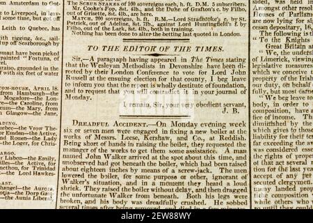 Letters 'to the Editor of the Times' page in the Times Newspaper (lunedì 20 aprile 1835), Londra, Regno Unito. Foto Stock