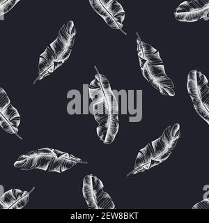 Motivo senza cuciture con foglie di palma di banana in gesso disegnate a mano Illustrazione Vettoriale