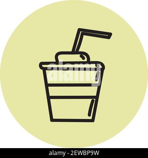 Frullato in una tazza di plastica con una paglia, illustrazione, vettore su sfondo bianco. Illustrazione Vettoriale