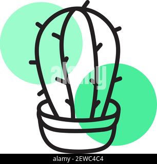 Grande cactus verde in un piccolo vaso, illustrazione, vettore su sfondo bianco. Illustrazione Vettoriale