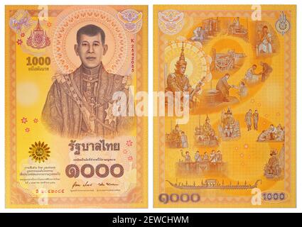 La Banca della Thailandia lancia banconote commemorative in occasione dell'Auspicious dell'incoronazione del re Rama X B.E. (2019) banconote fronte e retro Foto Stock