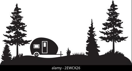 illustrazione vettoriale di uno sfondo campeggio nella foresta. Illustrazione Vettoriale