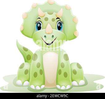 Cartone animato verde bambino triceratops dinosauro seduta Illustrazione Vettoriale