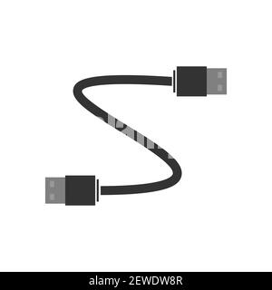 Cavo USB-USB per il collegamento di dispositivi. Il cavo è nero per il computer. Illustrazione vettoriale piatta Illustrazione Vettoriale