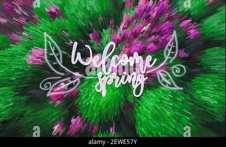 Luminoso sfondo abd magenta verde astratto con testo di benvenuto Foto Stock