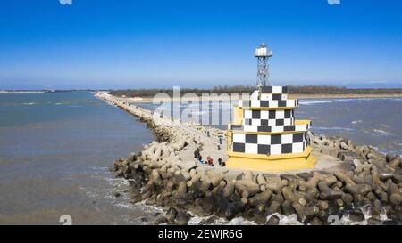 Faro Punta Sabbioni dall'alto, vista aerea Foto Stock