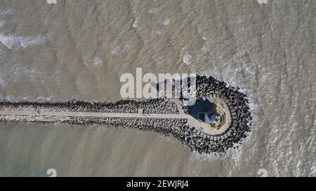 Faro Punta Sabbioni dall'alto, vista aerea Foto Stock