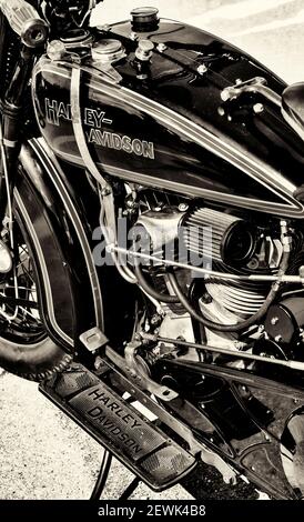 Motocicletta vintage Harley Davidson JD. Tono seppia Foto Stock