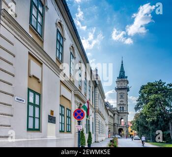 Alfold Gallery, Municipio in lontananza, a Kossuth ter in Hodmezovasarhely, Regione della Grande pianura del Sud, Ungheria, Europa Centrale Foto Stock