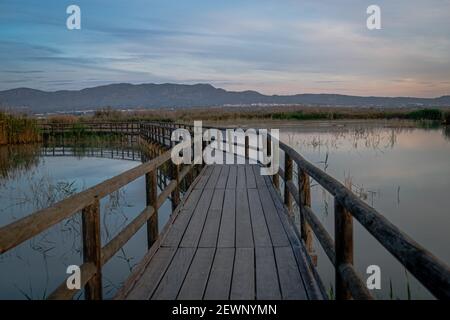 Spagna. Alba nel parco naturale El Hondo de Elche. Alicante Foto Stock