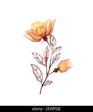 Acquerello Rose ramo. Fiori gialli vintage con germoglio e foglie isolate su bianco. Disposizione floreale dipinta a mano. Illustrazione botanica per Foto Stock