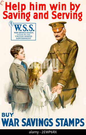 American, US, WW1, Finanza poster, Acquista War Savings Stamp, con, General John Joseph Pershing, (1860-1948), 1918 Foto Stock