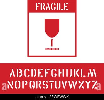 Imballo francobollo simbolo fragile con carattere cargo, per scatole di cartone in legno. Mezzi che hanno bisogno di protezione contro gli schiantarsi. Illustrazione vettoriale Illustrazione Vettoriale