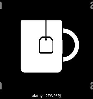 Tazza con sacchetto del tè icona glifo in modalità scura Illustrazione Vettoriale